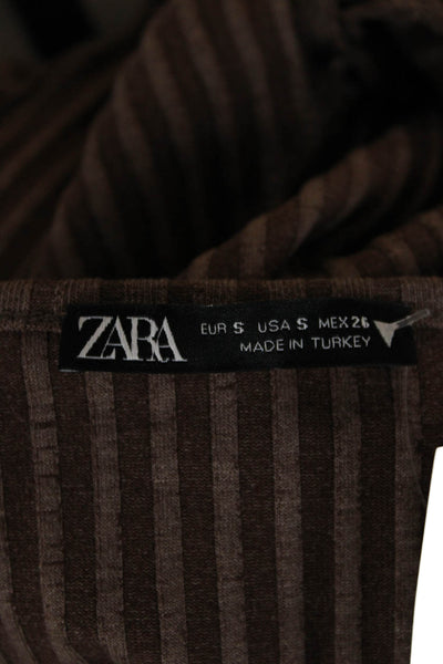 Zara Women Sweater Dress Brown Long Sleeve Button Round Neck Size S