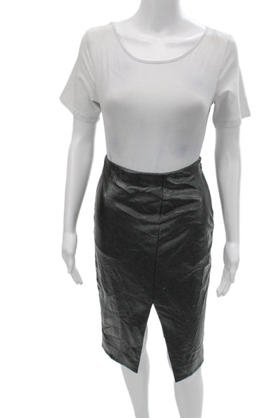 Babaton Women Straight Pencil Black Skirt Polyurethane Zip Knee Length Size 00
