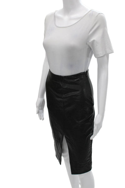 Babaton Women Straight Pencil Black Skirt Polyurethane Zip Knee Length Size 00