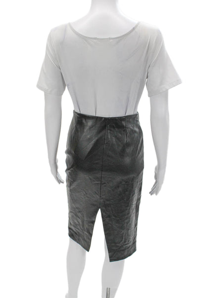 Babaton Women Straight Pencil Black Skirt Polyurethane Zip Knee Length Size 00