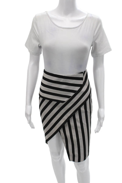 Mason Women Wrap Skirt Black Striped Polyester Blend Zip Knee Length Size 0
