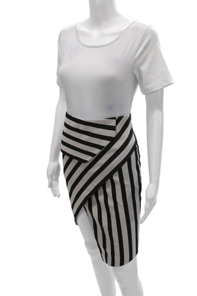 Mason Women Wrap Skirt Black Striped Polyester Blend Zip Knee Length Size 0