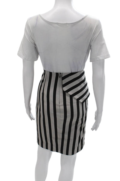Mason Women Wrap Skirt Black Striped Polyester Blend Zip Knee Length Size 0