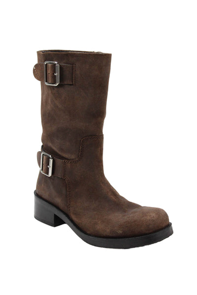 Zara Womens Leather Square Toe Mid-Calf Boots Brown Size 40 10