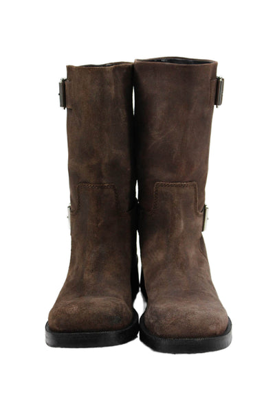 Zara Womens Leather Square Toe Mid-Calf Boots Brown Size 40 10