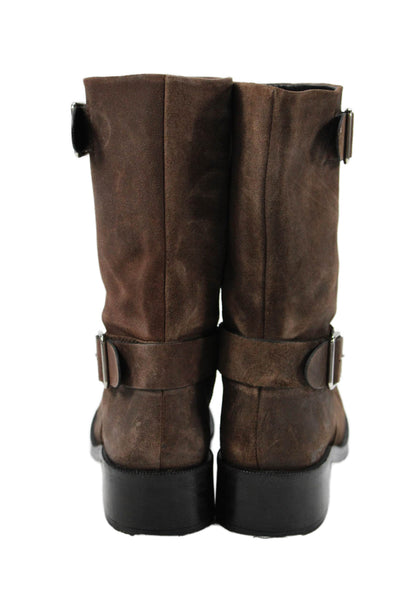 Zara Womens Leather Square Toe Mid-Calf Boots Brown Size 40 10