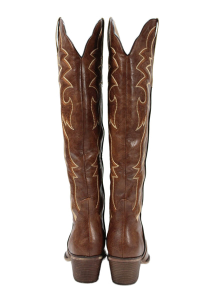 Wet Kiss Womens Leather Square Toe Cowboy Boots Brown Size 8.5