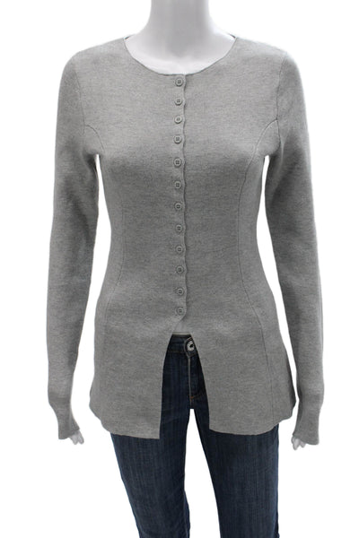 Aligne Women Gray Organic Cotton Tunic Button Up Round Neck Long Sleeve Size 2