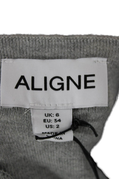Aligne Women Gray Organic Cotton Tunic Button Up Round Neck Long Sleeve Size 2