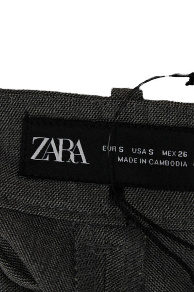 Zara Women Pleated Mini Skirt Gray Viscose Zip Preppy Size S