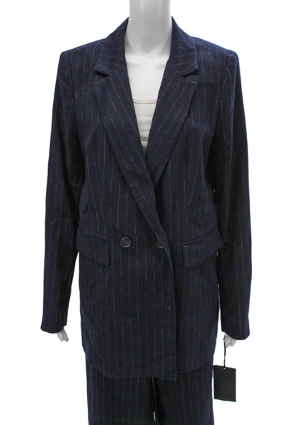 Halogen Womens Striped Double Breasted Blazer Pants Suit Set Navy Size L 16