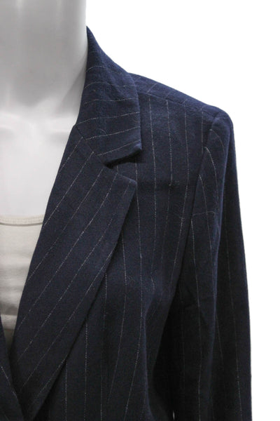 Halogen Womens Striped Double Breasted Blazer Pants Suit Set Navy Size L 16
