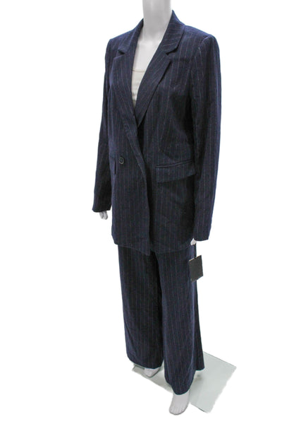 Halogen Womens Striped Double Breasted Blazer Pants Suit Set Navy Size L 16