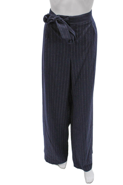 Halogen Womens Striped Double Breasted Blazer Pants Suit Set Navy Size L 16