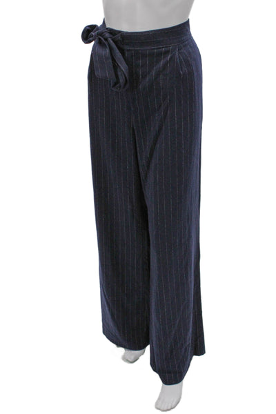 Halogen Womens Striped Double Breasted Blazer Pants Suit Set Navy Size L 16