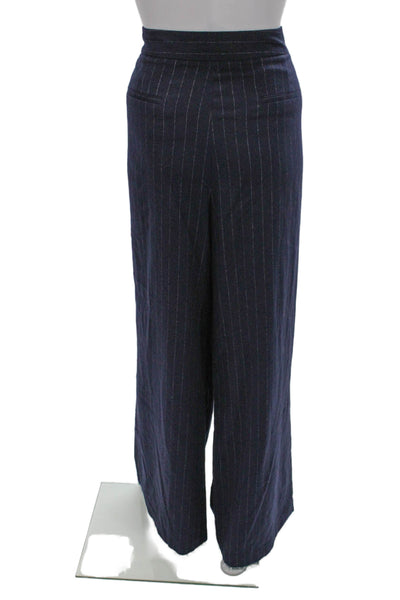 Halogen Womens Striped Double Breasted Blazer Pants Suit Set Navy Size L 16