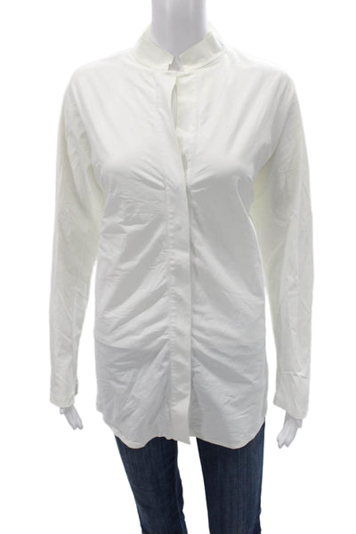 Aday Women Tunic Blouse White Collared Long Sleeve Nylon Blend Button Size XL