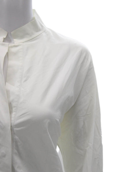 Aday Women Tunic Blouse White Collared Long Sleeve Nylon Blend Button Size XL