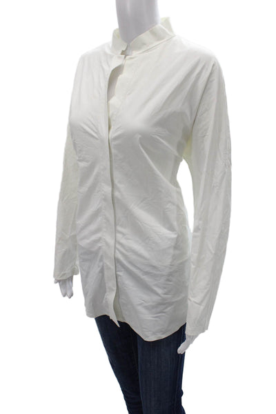 Aday Women Tunic Blouse White Collared Long Sleeve Nylon Blend Button Size XL