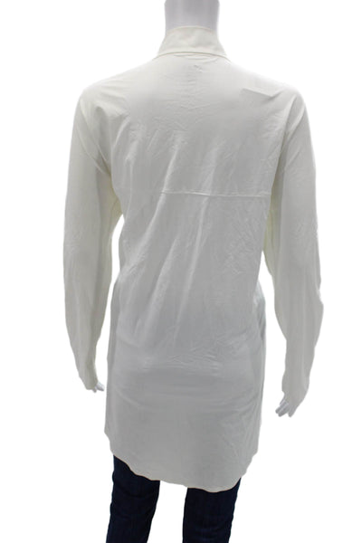 Aday Women Tunic Blouse White Collared Long Sleeve Nylon Blend Button Size XL