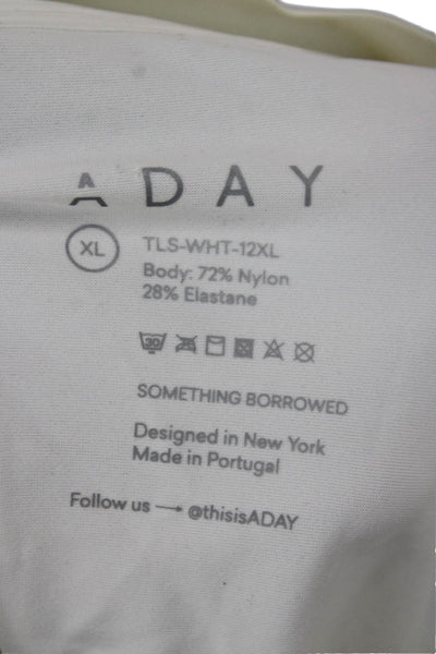 Aday Women Tunic Blouse White Collared Long Sleeve Nylon Blend Button Size XL