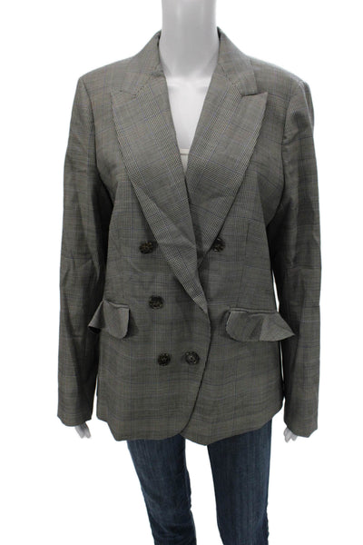 J Crew Womens Gray Plaid Wool Blazer Button Long Sleeve Business Size 14