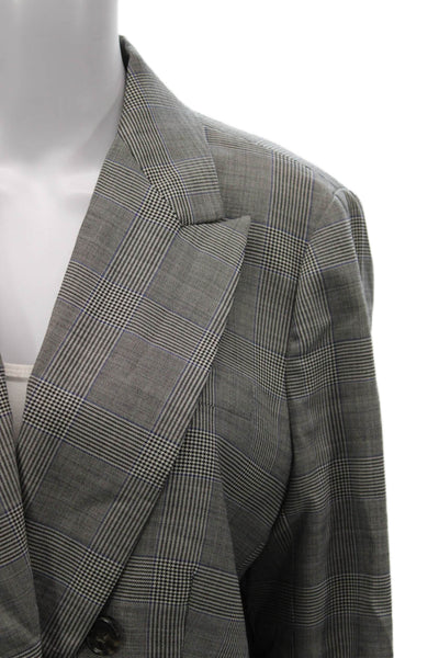 J Crew Womens Gray Plaid Wool Blazer Button Long Sleeve Business Size 14