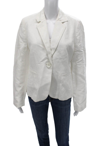L.K. Bennett Women Pant Suit Blazer White Linen Blend Long Sleeve Size 12