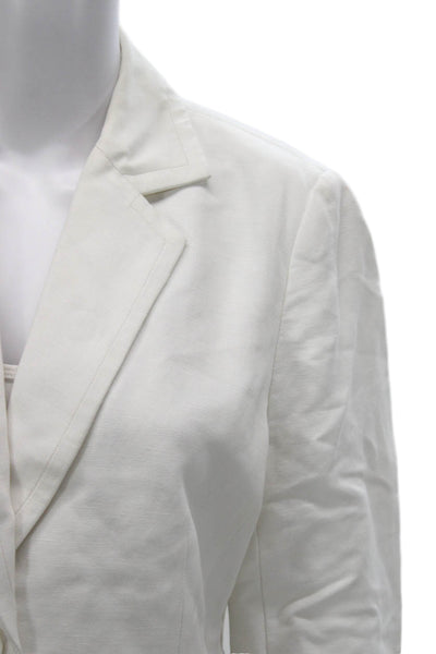 L.K. Bennett Women Pant Suit Blazer White Linen Blend Long Sleeve Size 12