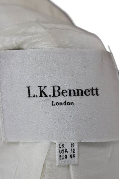 L.K. Bennett Women Pant Suit Blazer White Linen Blend Long Sleeve Size 12