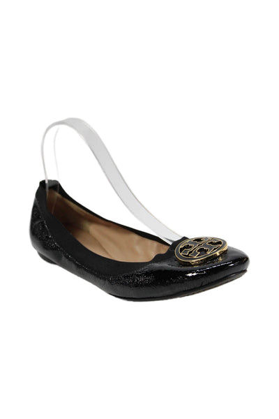 Tory Burch Womens Embellished Slip On Ballet Flats Shoes Shiny Black Size 10M