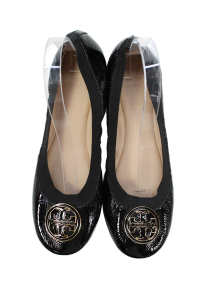 Tory Burch Womens Embellished Slip On Ballet Flats Shoes Shiny Black Size 10M