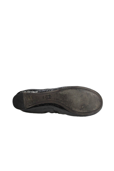 Tory Burch Womens Embellished Slip On Ballet Flats Shoes Shiny Black Size 10M