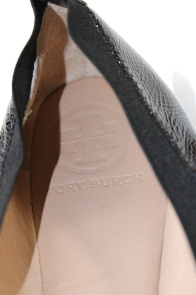 Tory Burch Womens Embellished Slip On Ballet Flats Shoes Shiny Black Size 10M