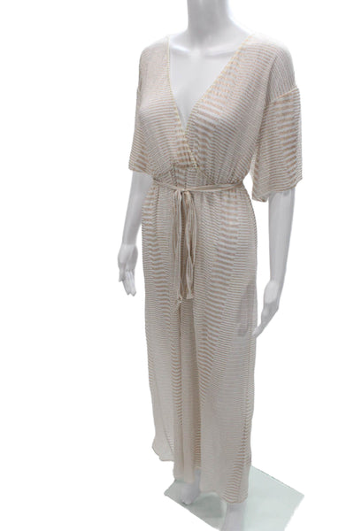 Antik Batik Womens Maxi Dress Beige V-Neck Striped Short Sleeve Size XS