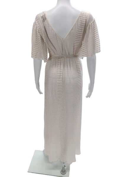 Antik Batik Womens Maxi Dress Beige V-Neck Striped Short Sleeve Size XS