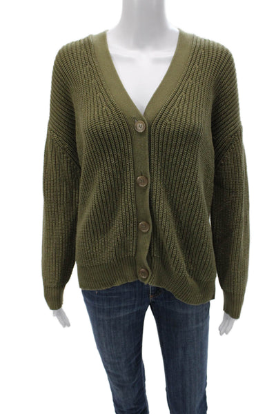 Jenni Kayne Women Cardigan V Neck Long Sleeve Green Organic Cotton Size XS
