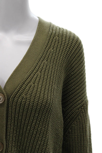 Jenni Kayne Women Cardigan V Neck Long Sleeve Green Organic Cotton Size XS