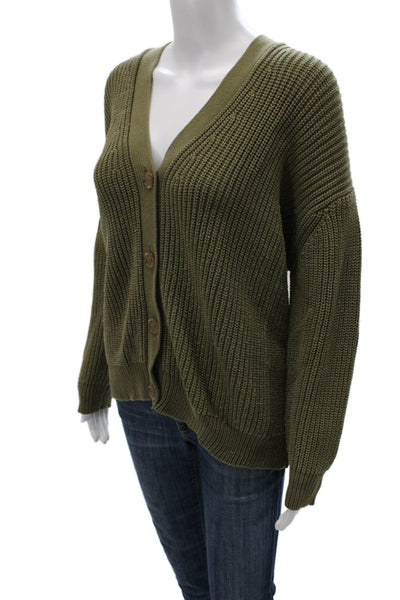 Jenni Kayne Women Cardigan V Neck Long Sleeve Green Organic Cotton Size XS