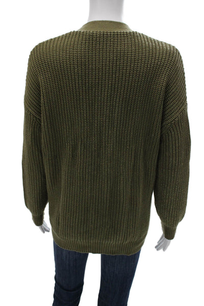 Jenni Kayne Women Cardigan V Neck Long Sleeve Green Organic Cotton Size XS