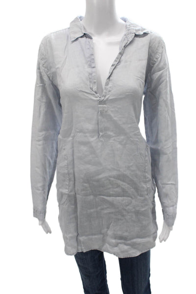 CP Shades Unisex Adults Collared Linen Gray Long Sleeve Blouse Size S