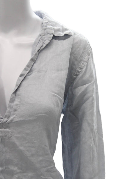CP Shades Unisex Adults Collared Linen Gray Long Sleeve Blouse Size S