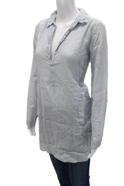 CP Shades Unisex Adults Collared Linen Gray Long Sleeve Blouse Size S