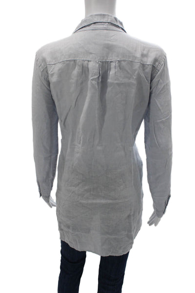 CP Shades Unisex Adults Collared Linen Gray Long Sleeve Blouse Size S