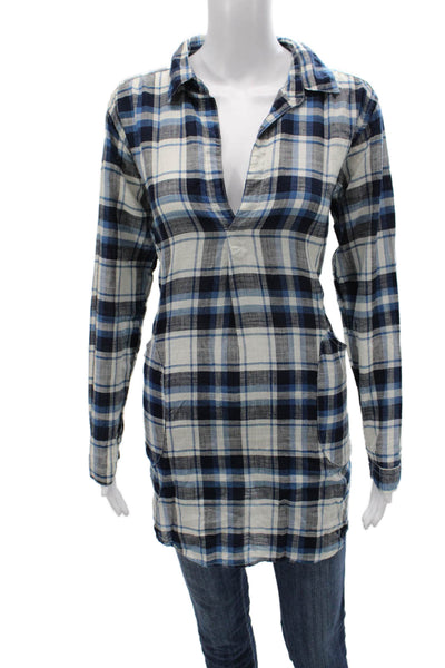 CP Shades Womens Plaid Tunic Sleepshirt Button Cotton Long Sleeve Size XS