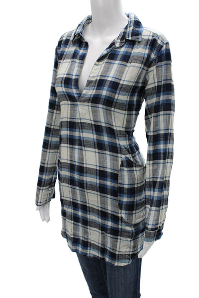 CP Shades Womens Plaid Tunic Sleepshirt Button Cotton Long Sleeve Size XS