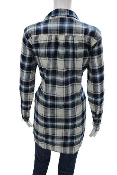 CP Shades Womens Plaid Tunic Sleepshirt Button Cotton Long Sleeve Size XS