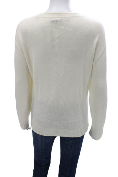 Jenni Kayne Women Ivory Pullover Sweater Crew Neck 40% Wool Long Sleeve Size L