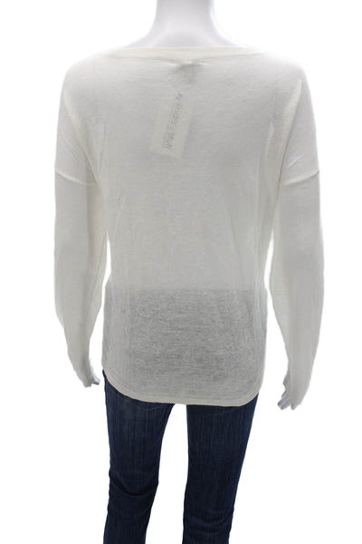 Joie Womens White Linen Floral Boat Neck Long Sleeve Basic T-Shirt Size M