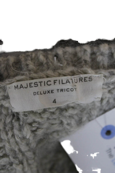 Majestic Filatures Women Gray Cotton Crewneck Sweater Long-Sleeve Size 4